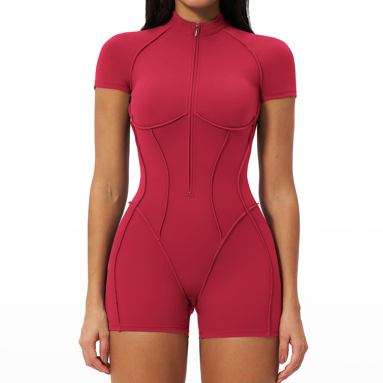 Stand-Collar Zip-Front Yoga Jumpsuit Butt-Lifting Fitness Bodysuit