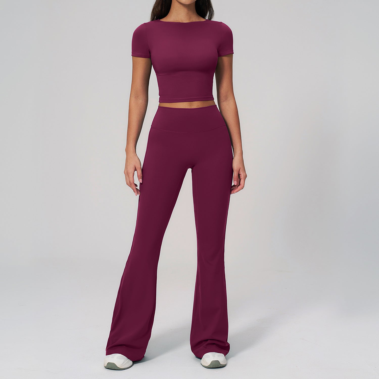 Quick-Drying Short-Sleeve Top with Butt-Lifting High-Waisted Wide-Leg Pants Fitness Set