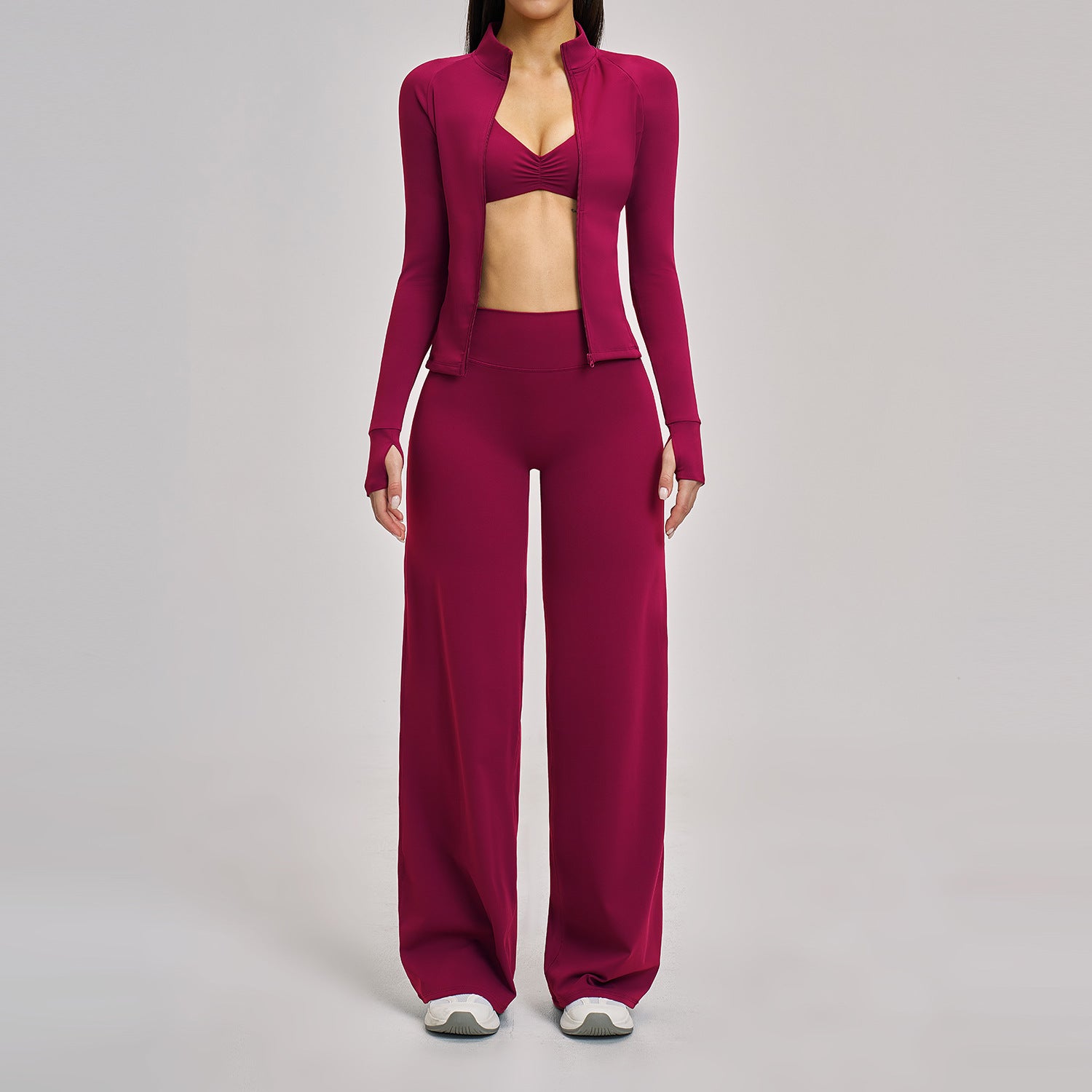 Women's Casual Athletic Set 3-Piece Fitness Outfit with Zip-Up Jacket