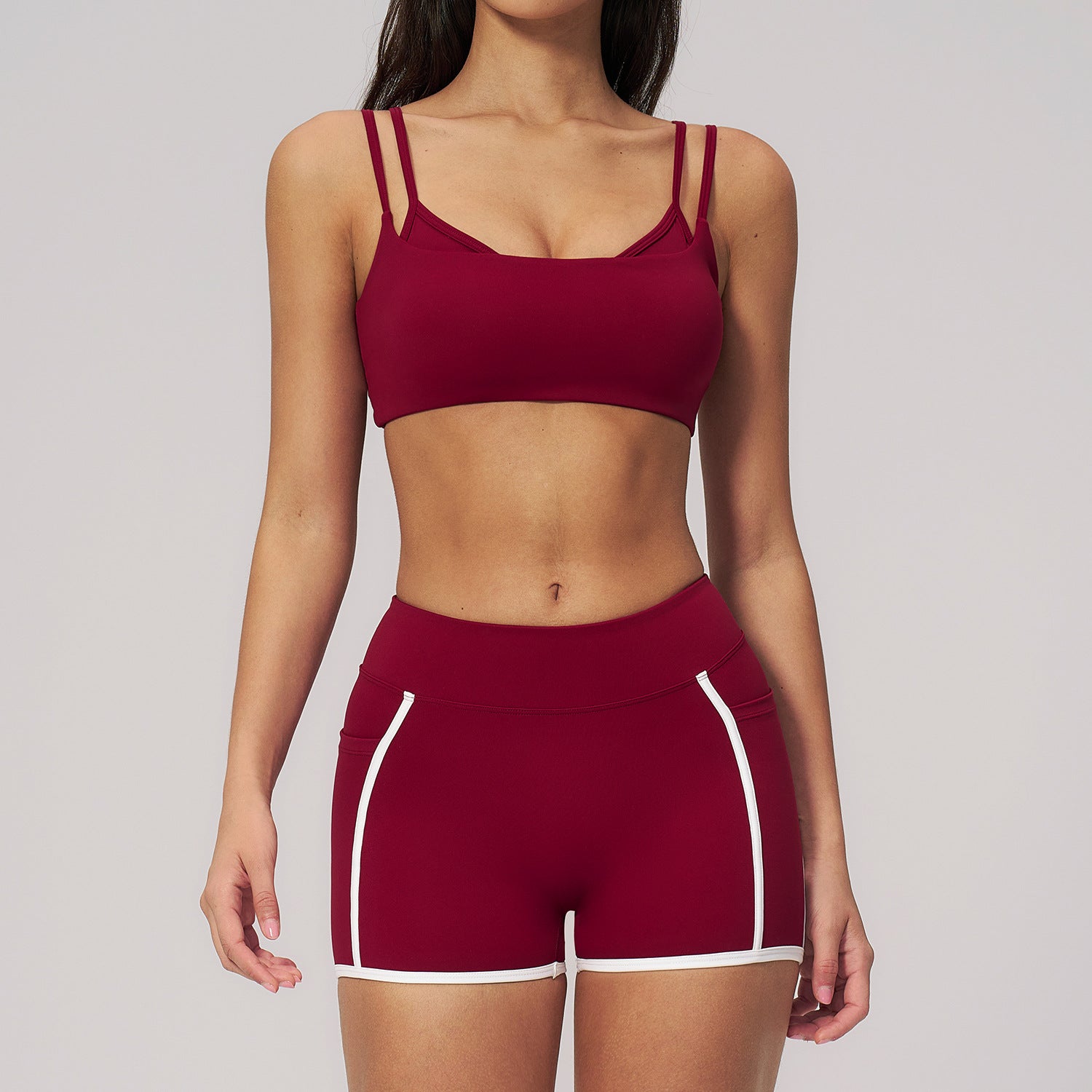 Slim-Fit Running Fitness Sports bras with White Contrast Stitching whorts set