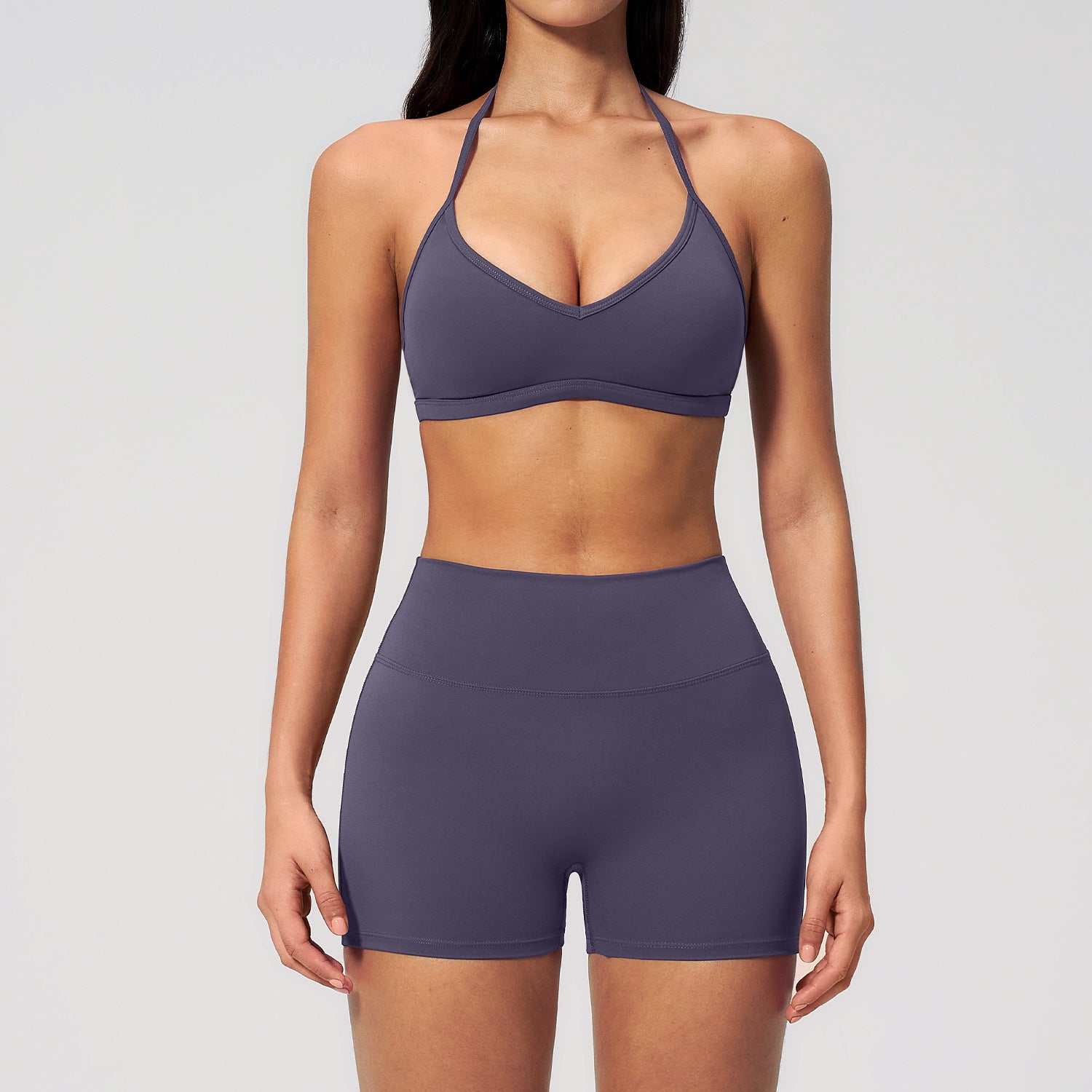 Women's New fitted halter-neck sports bra with quick-drying shorts set