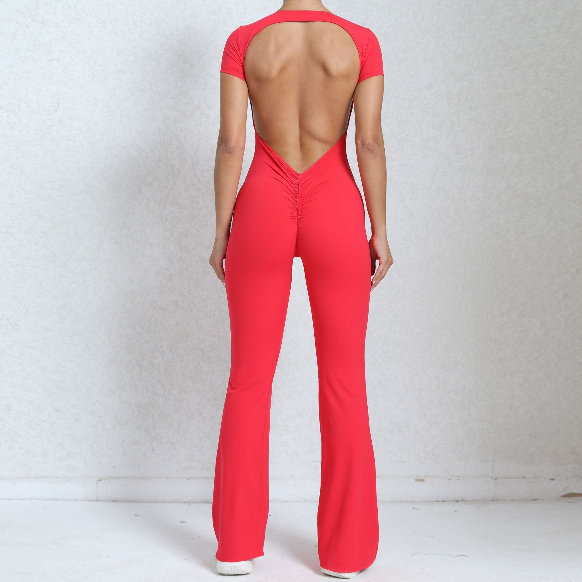 Backless Short-Sleeve Yoga Jumpsuit