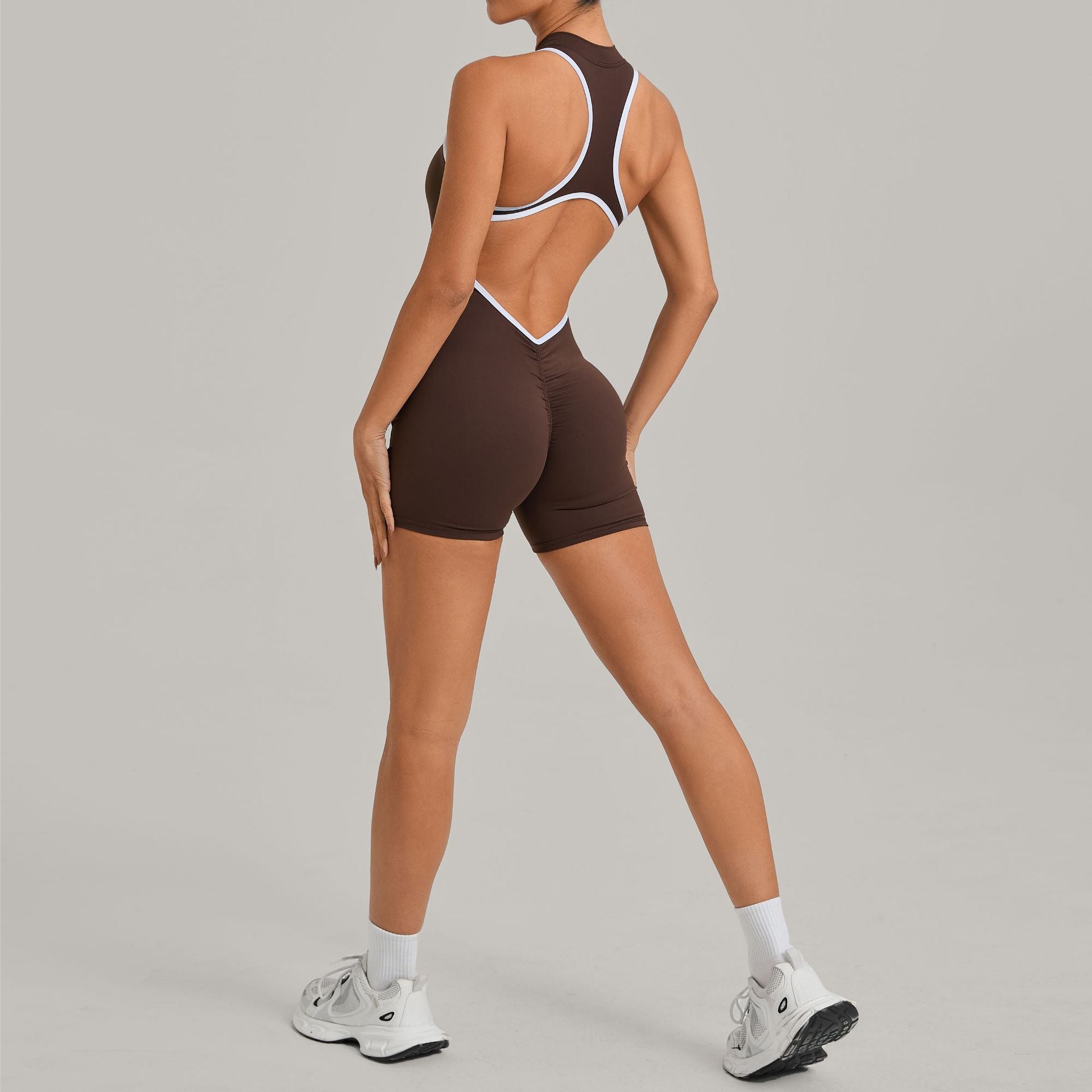 Cross-Back Yoga Jumpsuit with Ruched Butt-Lifting Design