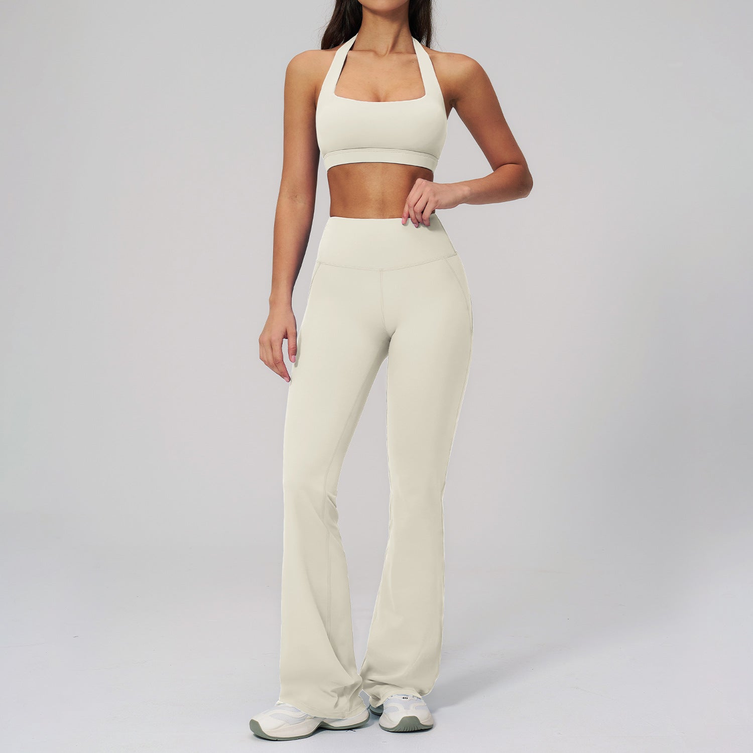 Halter-Neck Backless Yoga Set Fitted Slightly Flared Quick-Drying Fitness Wear