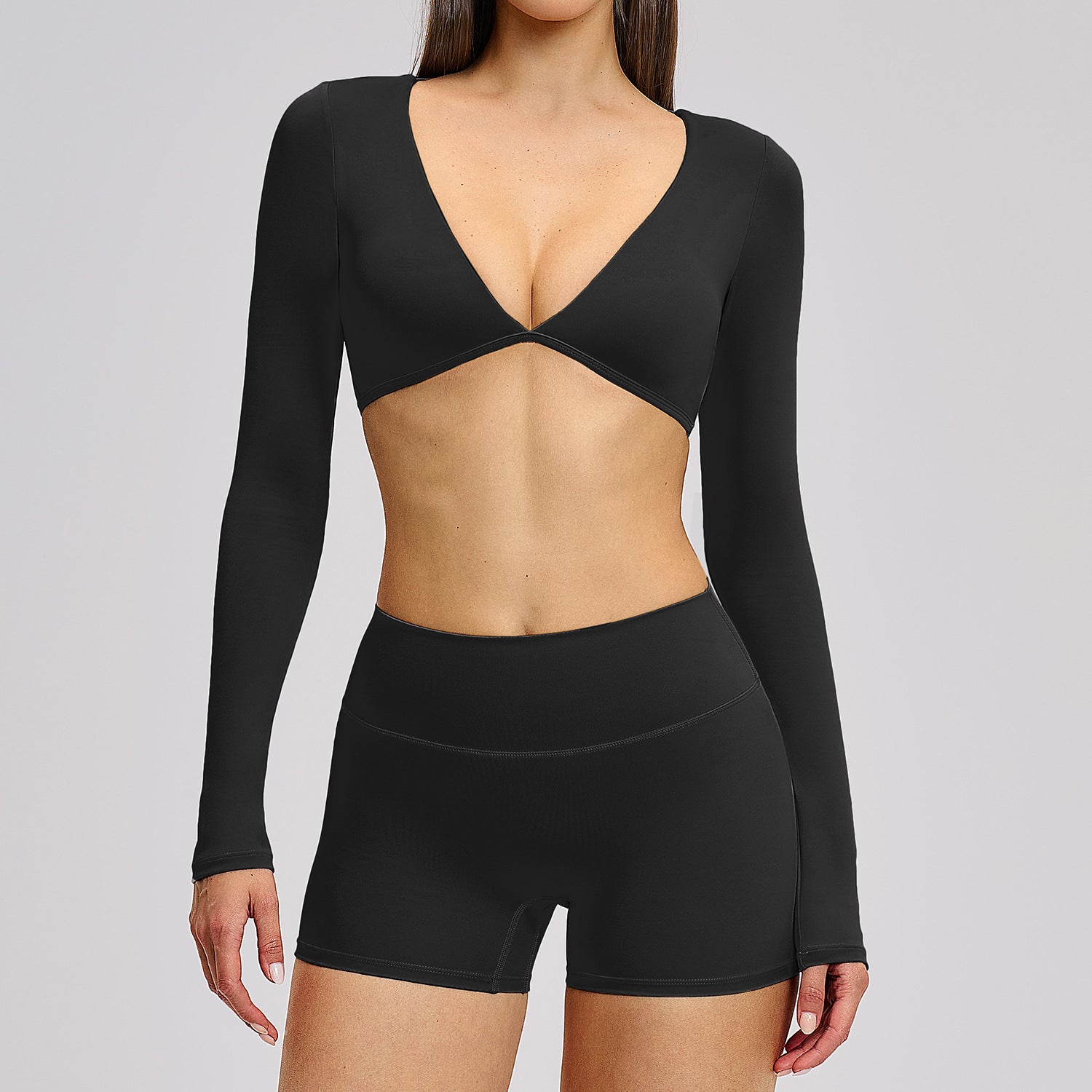 Beautiful sexy long sleeve tops with shorts 2 pieces yoga set