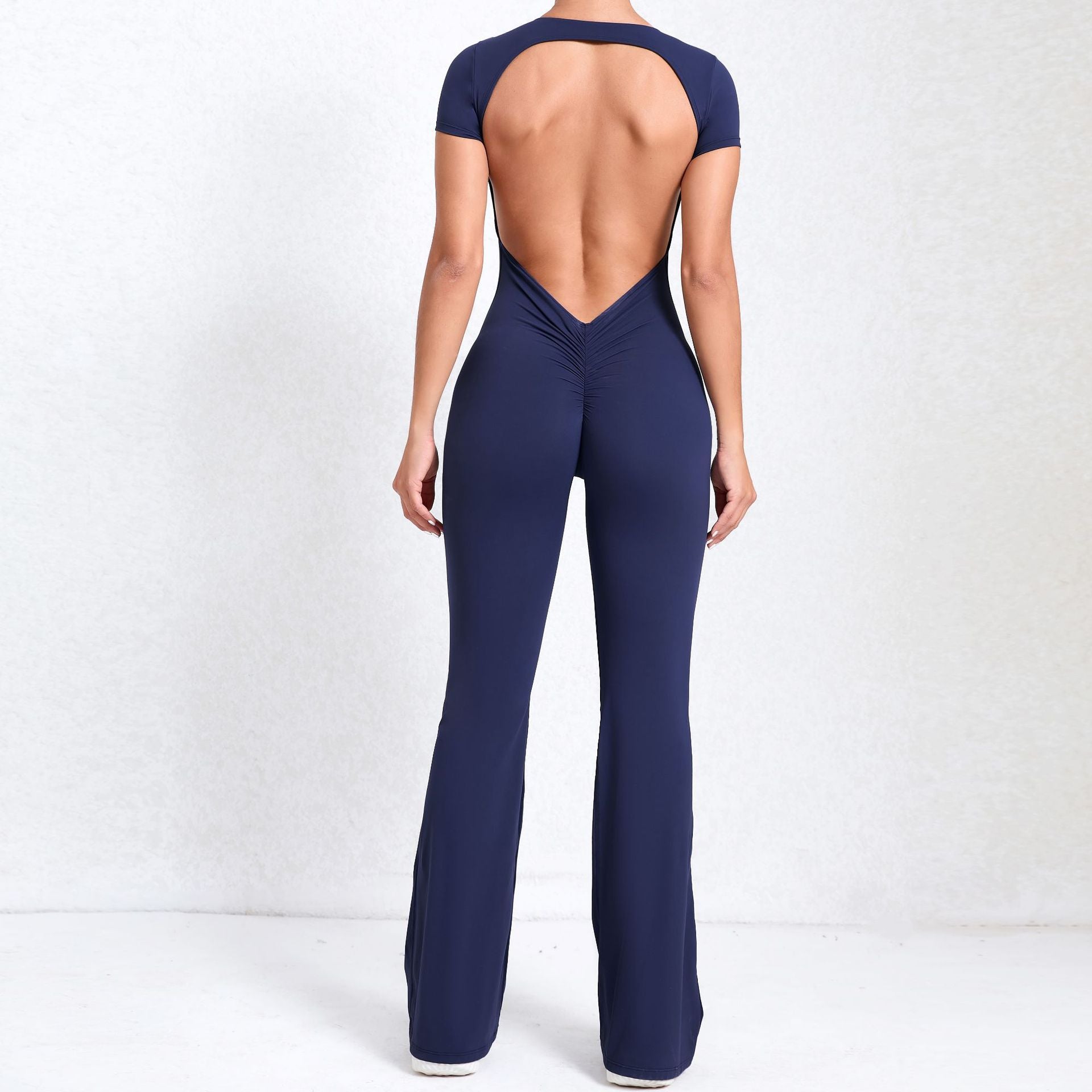 Backless Short-Sleeve Yoga Jumpsuit