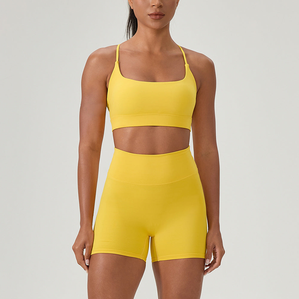 Sexy Backless Sports Bra with High-Waisted Butt-Lifting Shorts Set
