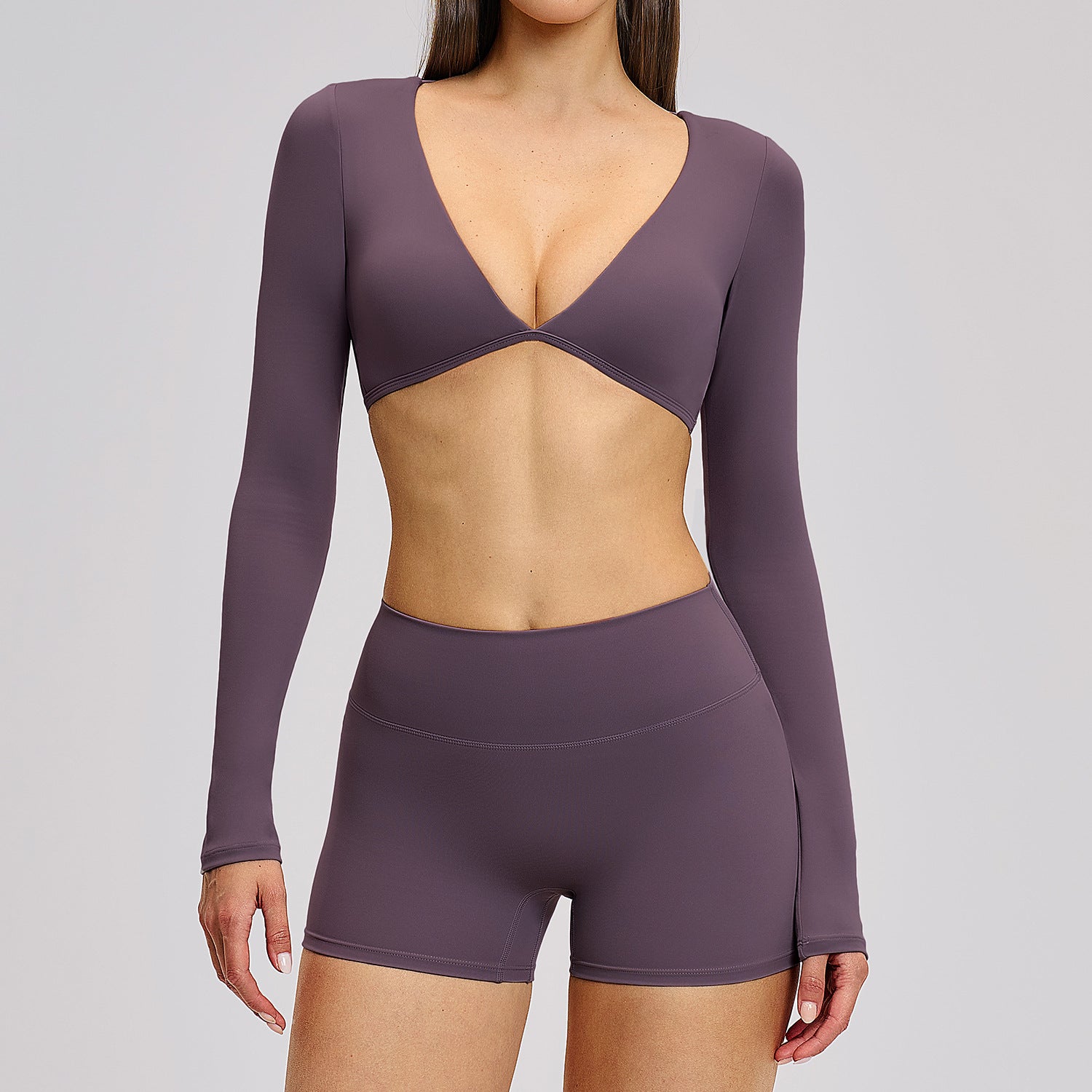 Beautiful sexy long sleeve tops with shorts 2 pieces yoga set