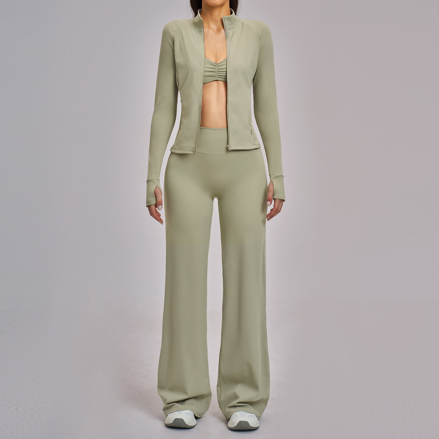 Women's Casual Athletic Set 3-Piece Fitness Outfit with Zip-Up Jacket