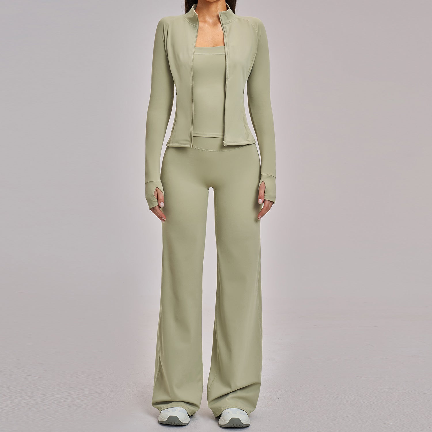 Women's Quick-Drying Sports Set Zippered Casual 3-Piece Athletic Outfit