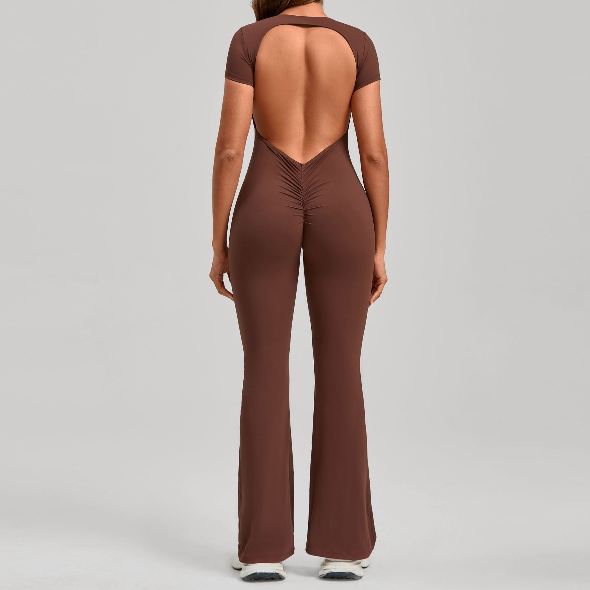 Backless Short-Sleeve Yoga Jumpsuit