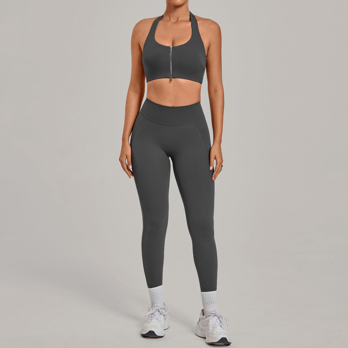 Women's wholesale Zip-Front Backless Fitted Yoga Set