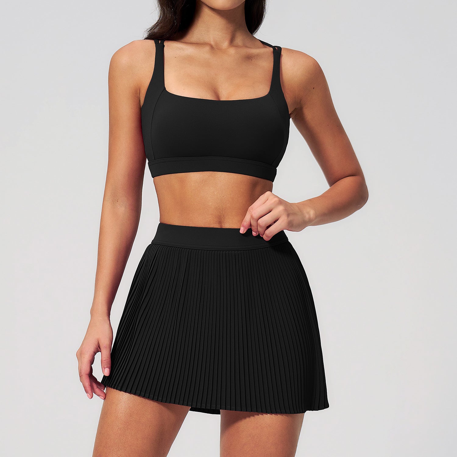 Women's beautiful Breathable Sports Bras with Quick-Drying Mesh Tennis Skirt Set