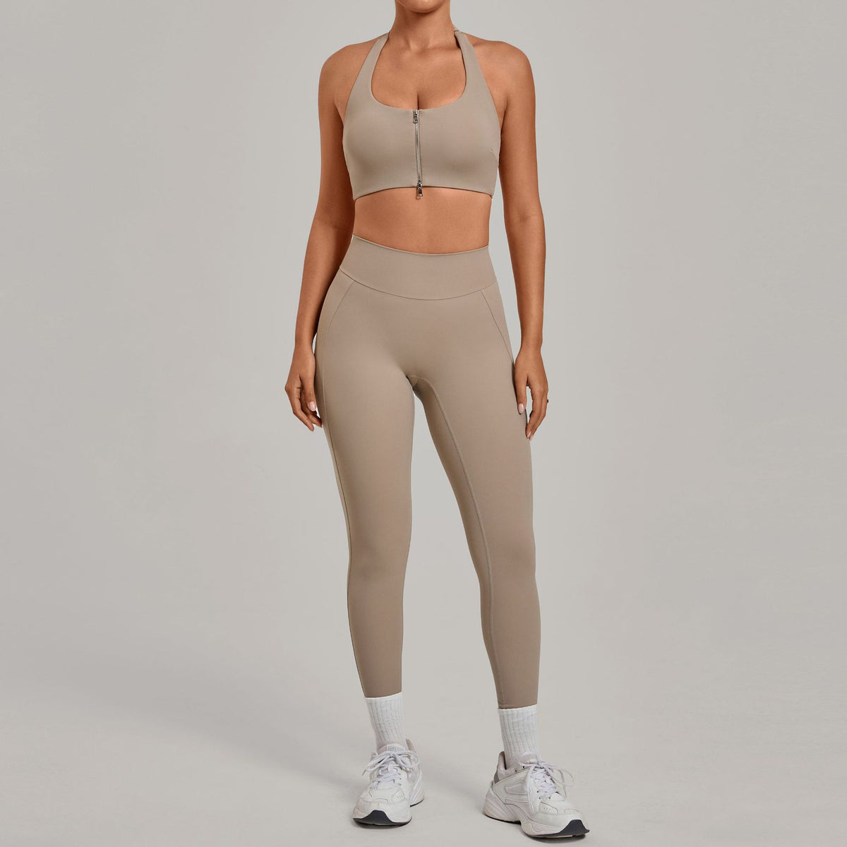 Women's wholesale Zip-Front Backless Fitted Yoga Set