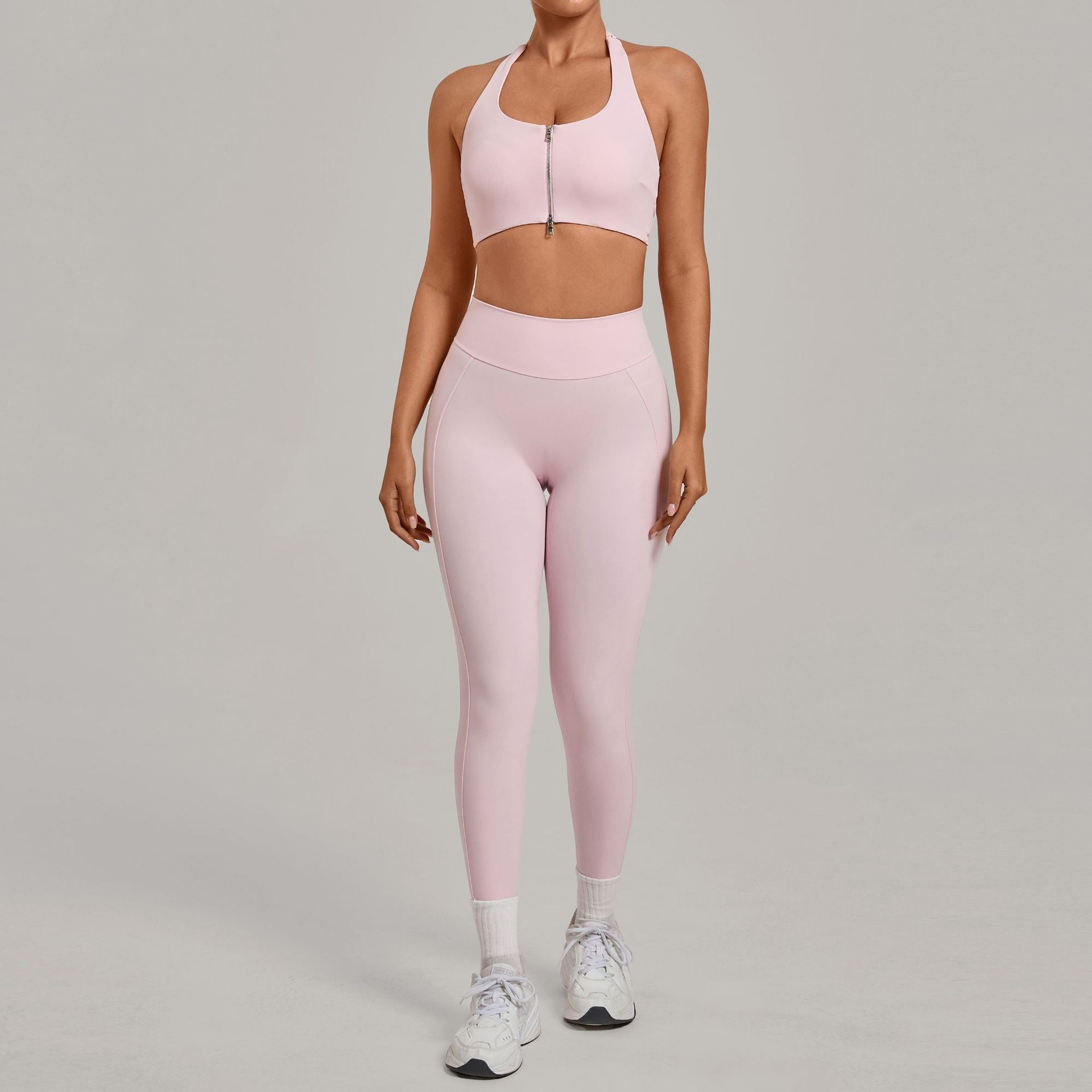 Women's wholesale Zip-Front Backless Fitted Yoga Set
