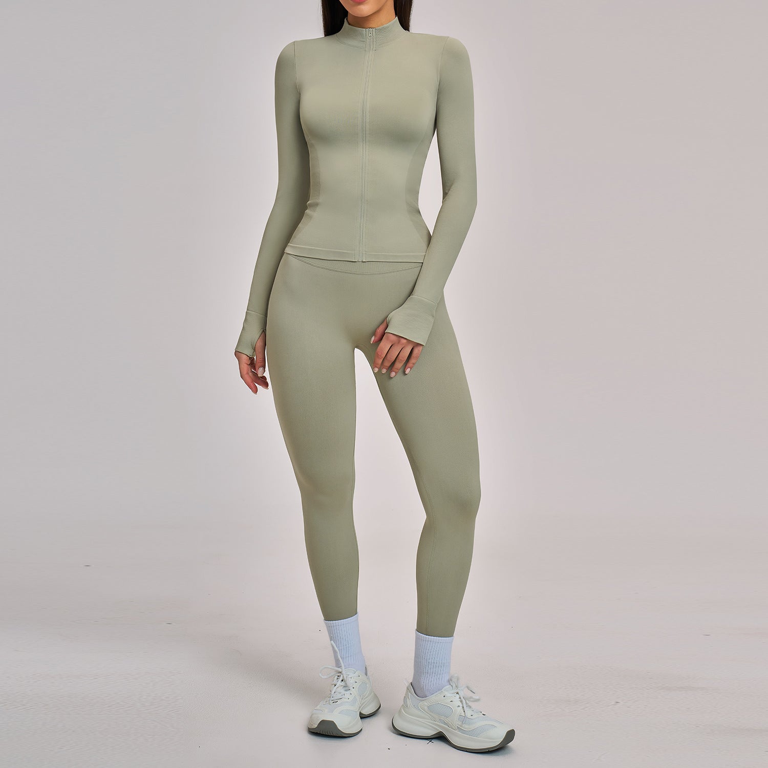 Women's Seamless Stand-Collar Zip-Up Yoga Set