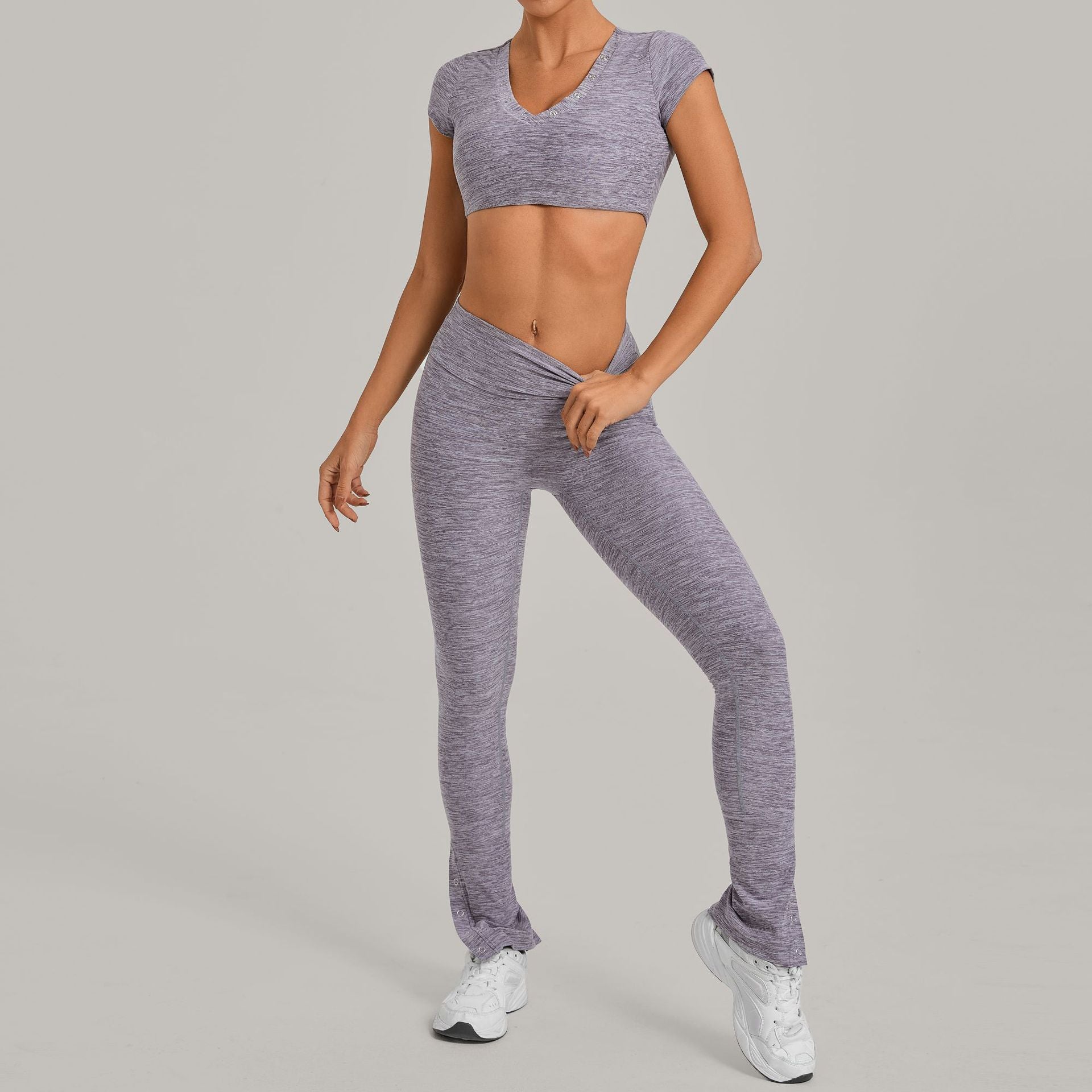 Women's Short-Sleeve with Long-Pant Yoga Two-Piece Set