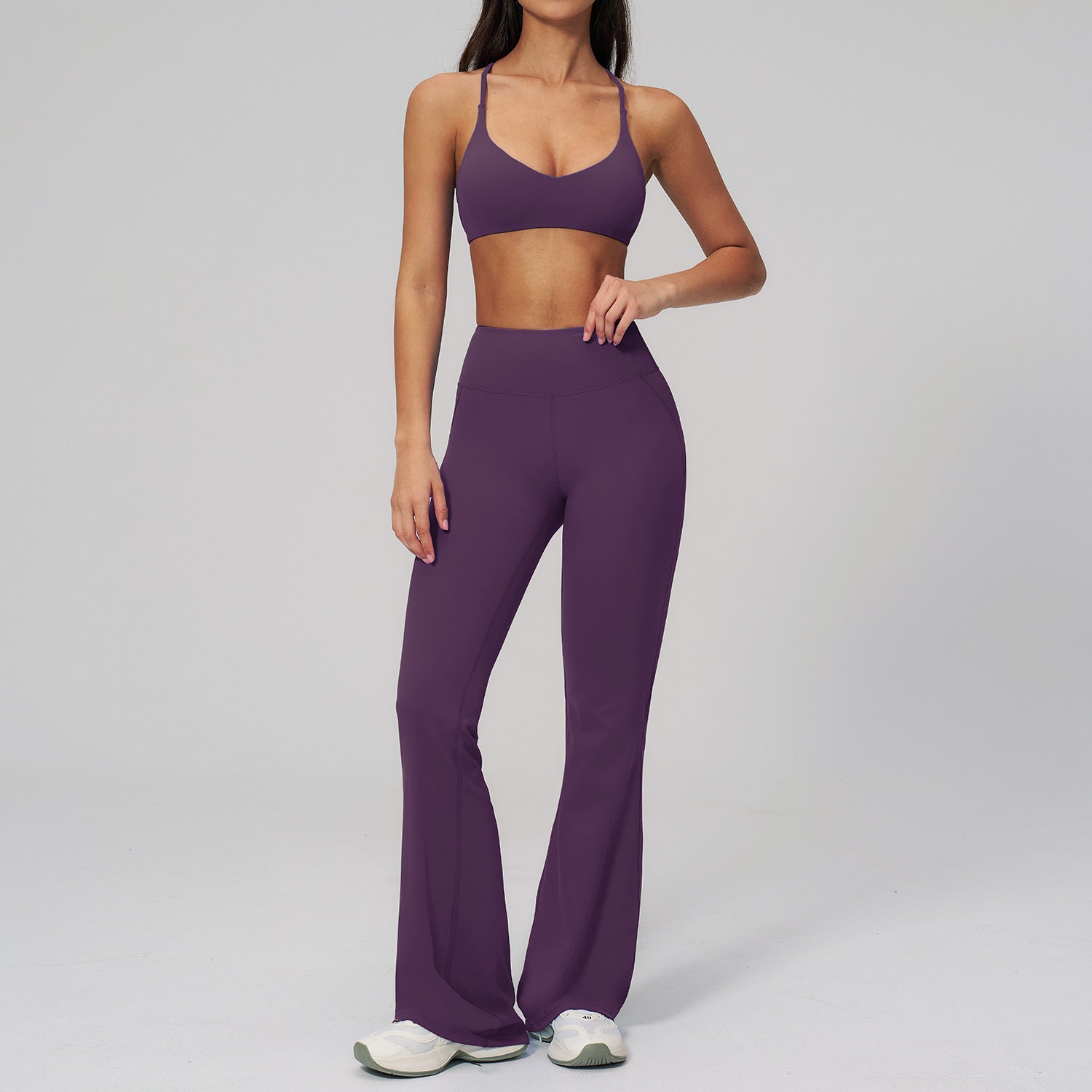 Halter-Neck Backless Yoga Set Fitted Slightly Flared Quick-Drying Fitness Wear