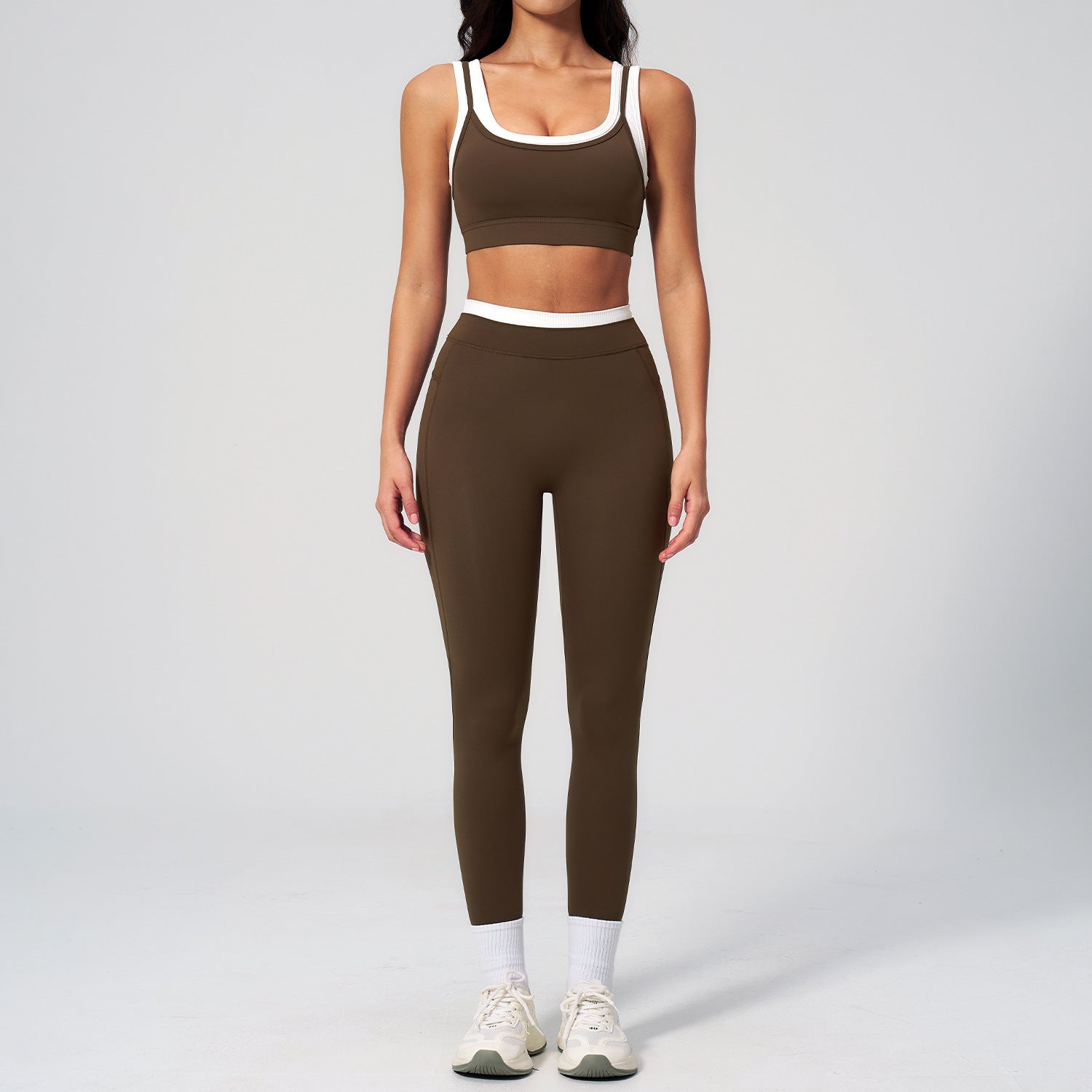 Ribbed High-Waisted Outdoor Casual Versatile Fitness Sports Bras Set