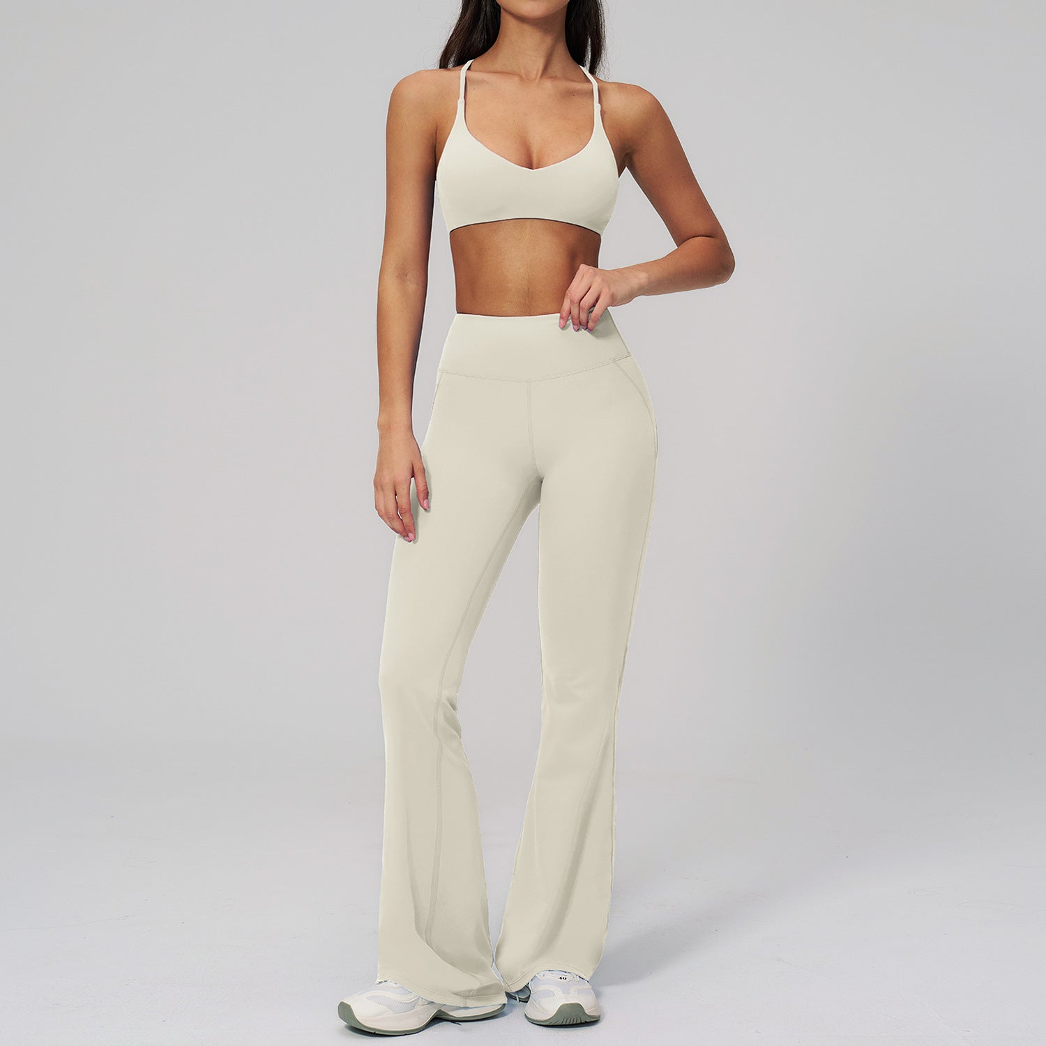 Halter-Neck Backless Yoga Set Fitted Slightly Flared Quick-Drying Fitness Wear