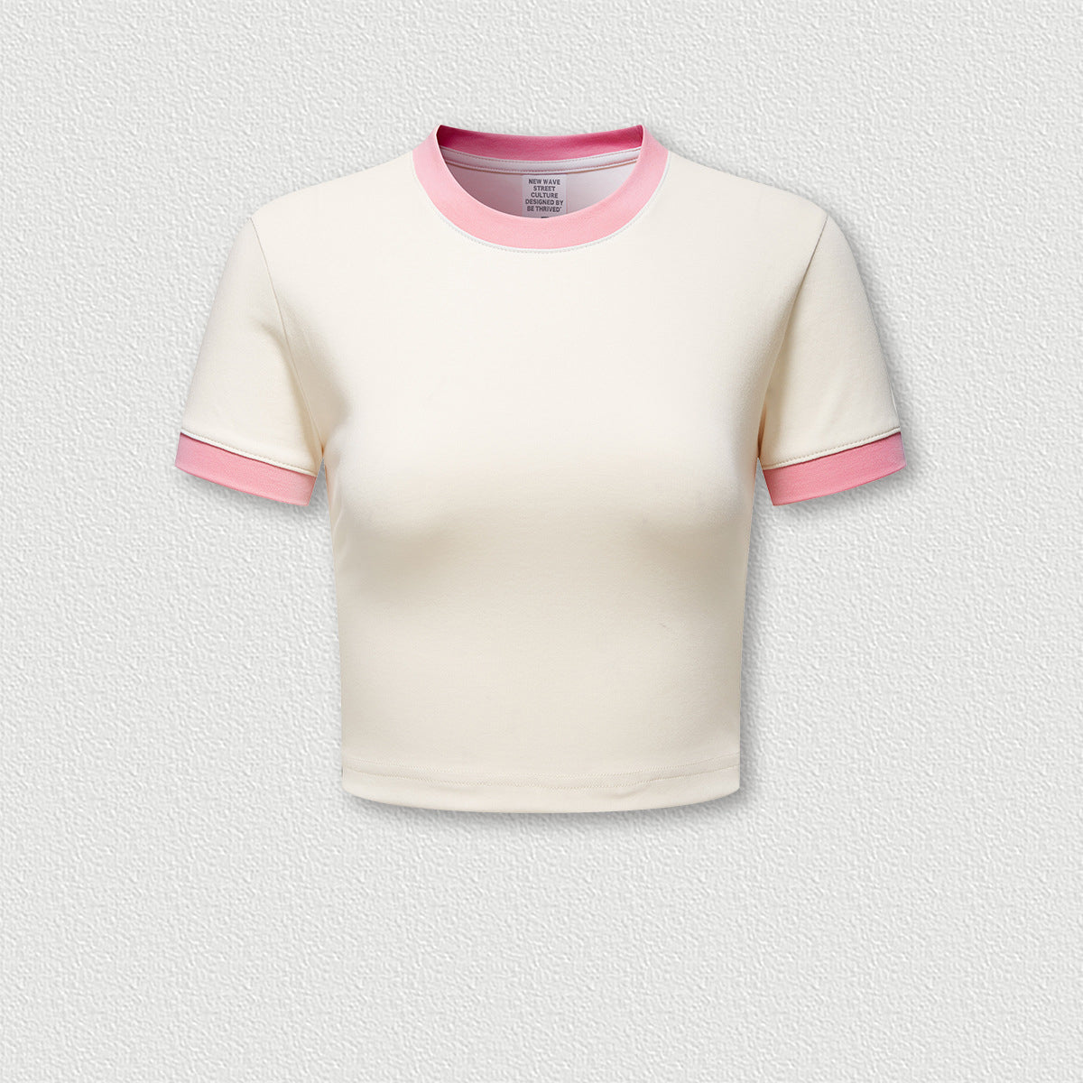 Women's Retro Contrast Color T-Shirt Pure Style Navel-Baring Short Sleeves