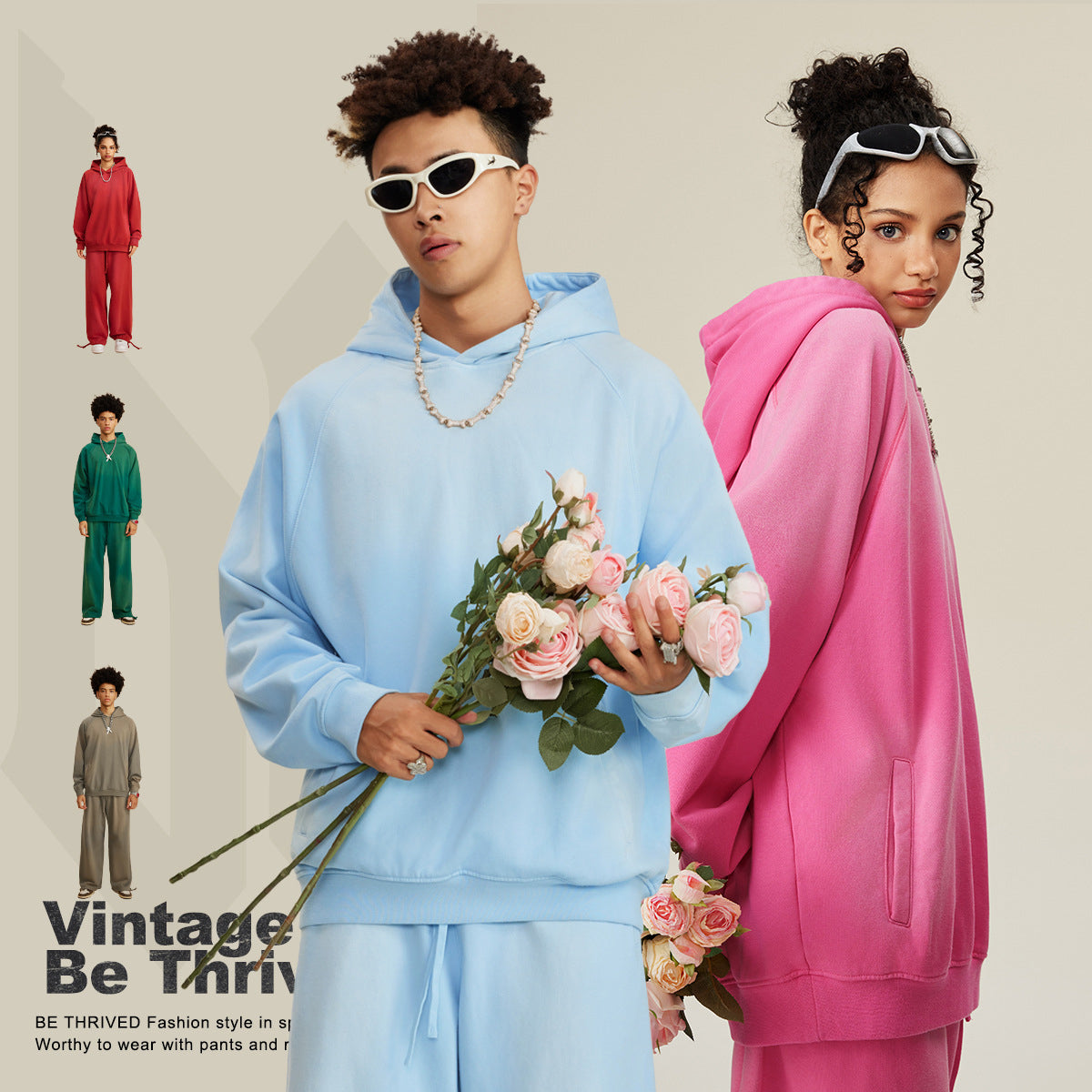 Wholesale Trouser Heavy Washed Gradient and Velvet Hooded Loose Trendy Brand