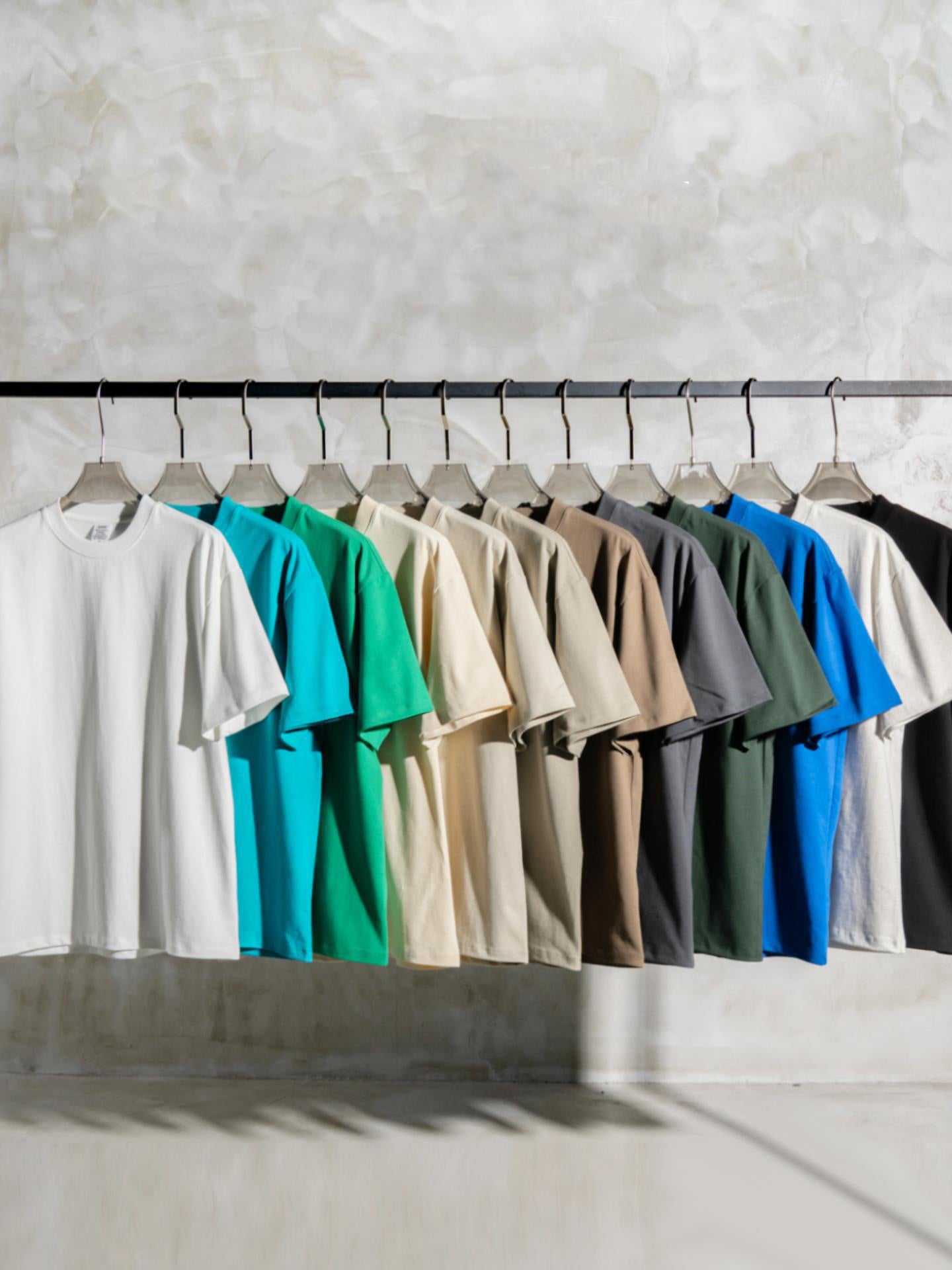 Men's Wear pure cotton heavyweight solid color off-shoulder short sleeves loose