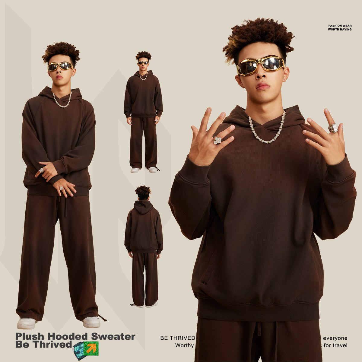 Wholesale Wear Heavy Washed Gradient and Velvet Hooded Loose Trendy Brand