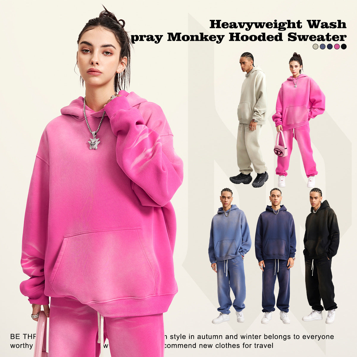 Wholesale Niche Washed Heavyweight Velvet Hooded Sweatshirt