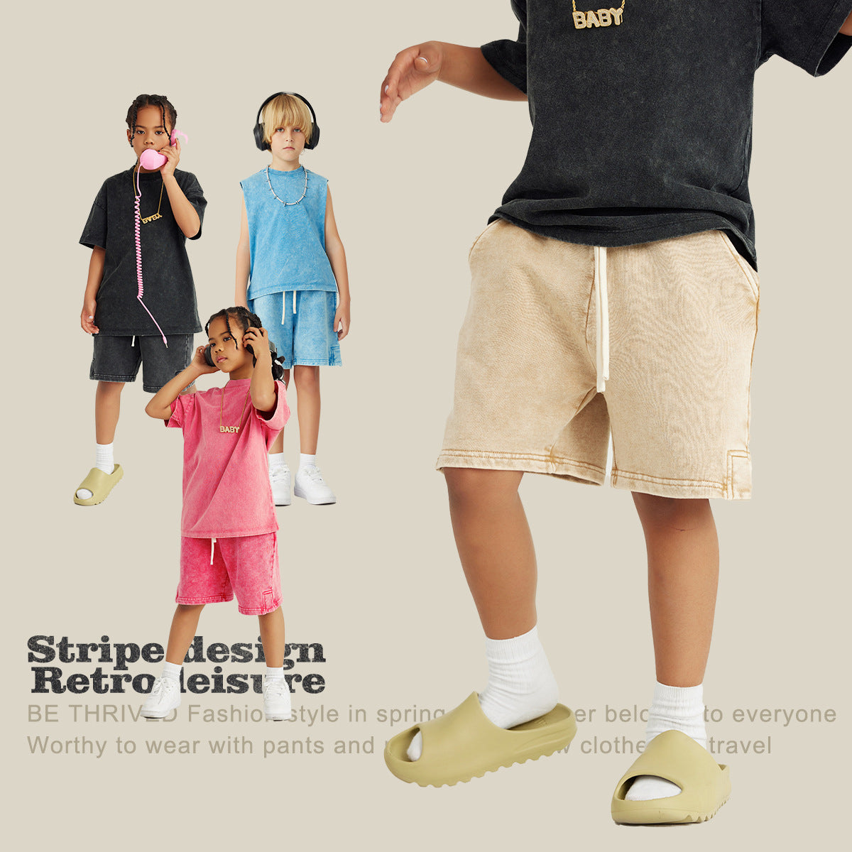 Children's Slit Heavy Cotton Loose Sports Pants Trendy