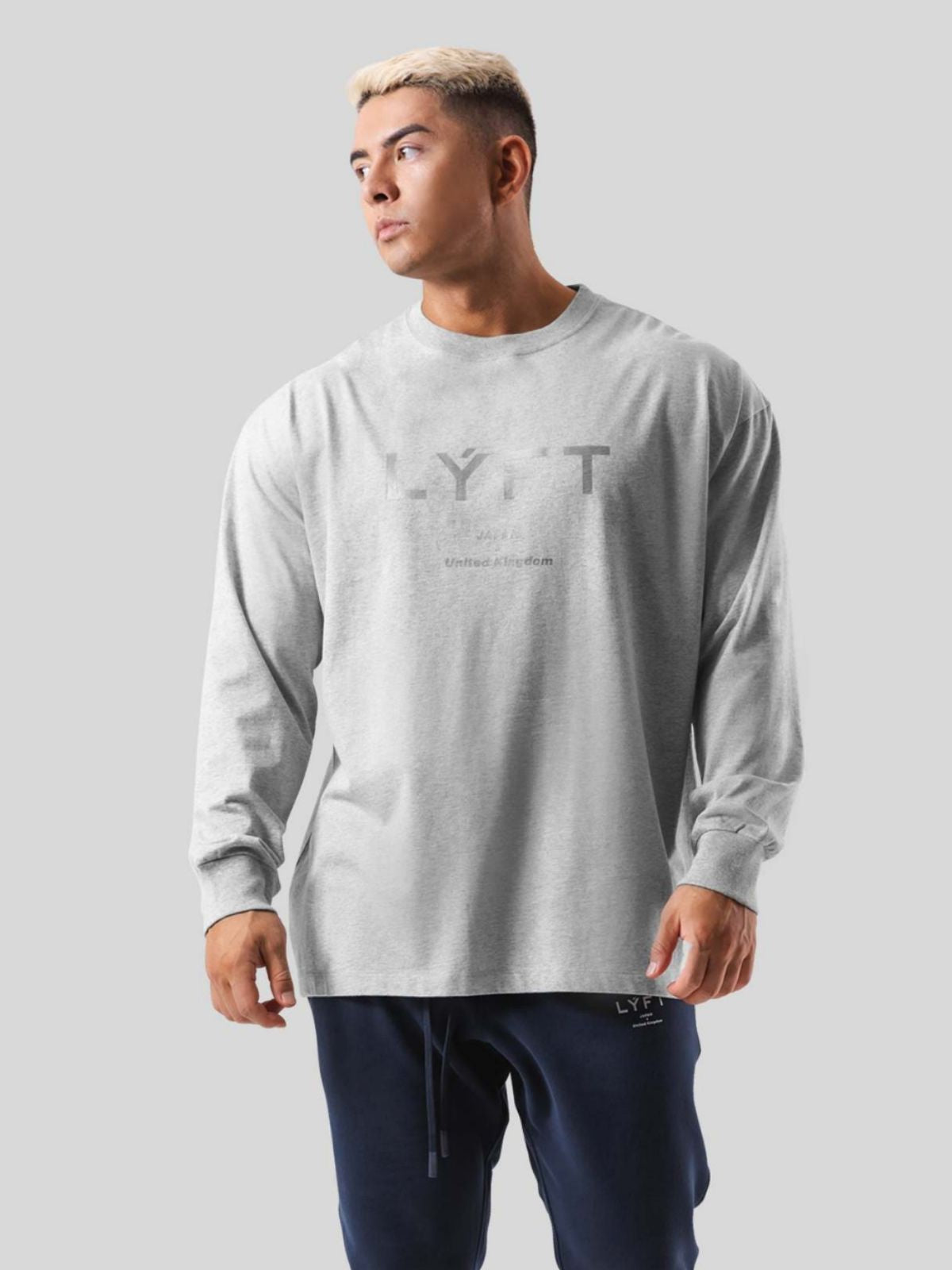 Men's Large Size Long-Sleeve T-Shirt Round Neck Loose Shoulder