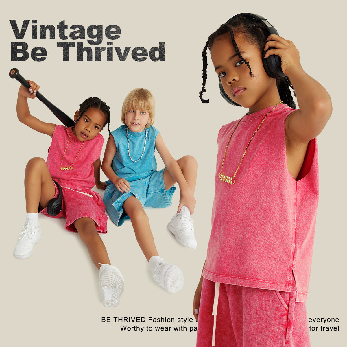 Children's Heavy Industry Washed Slit Sleeveless Vest Heavy Cotton