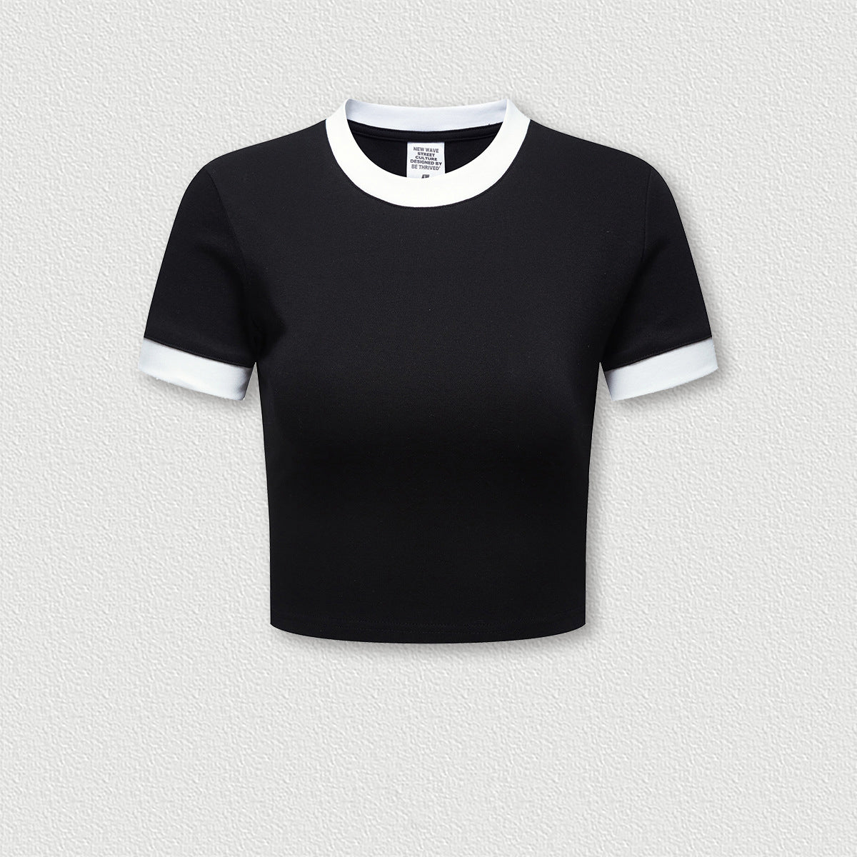 Women's Retro Contrast Color T-Shirt Pure Style Navel-Baring Short Sleeves