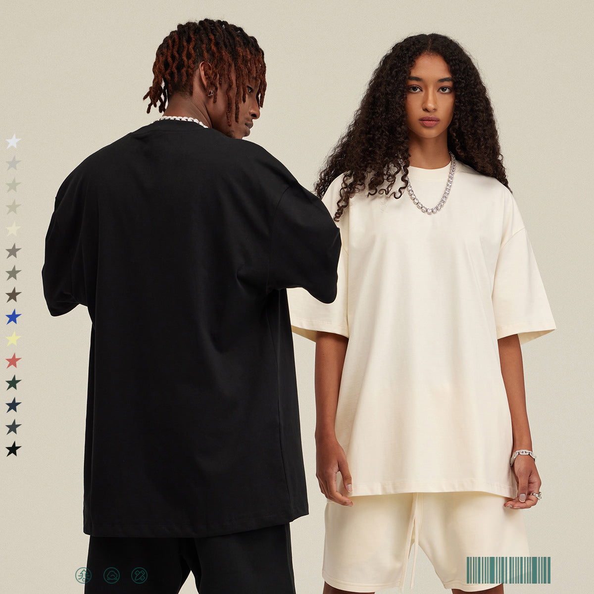 Men's Loose Fit Small Neck Solid Color Tee