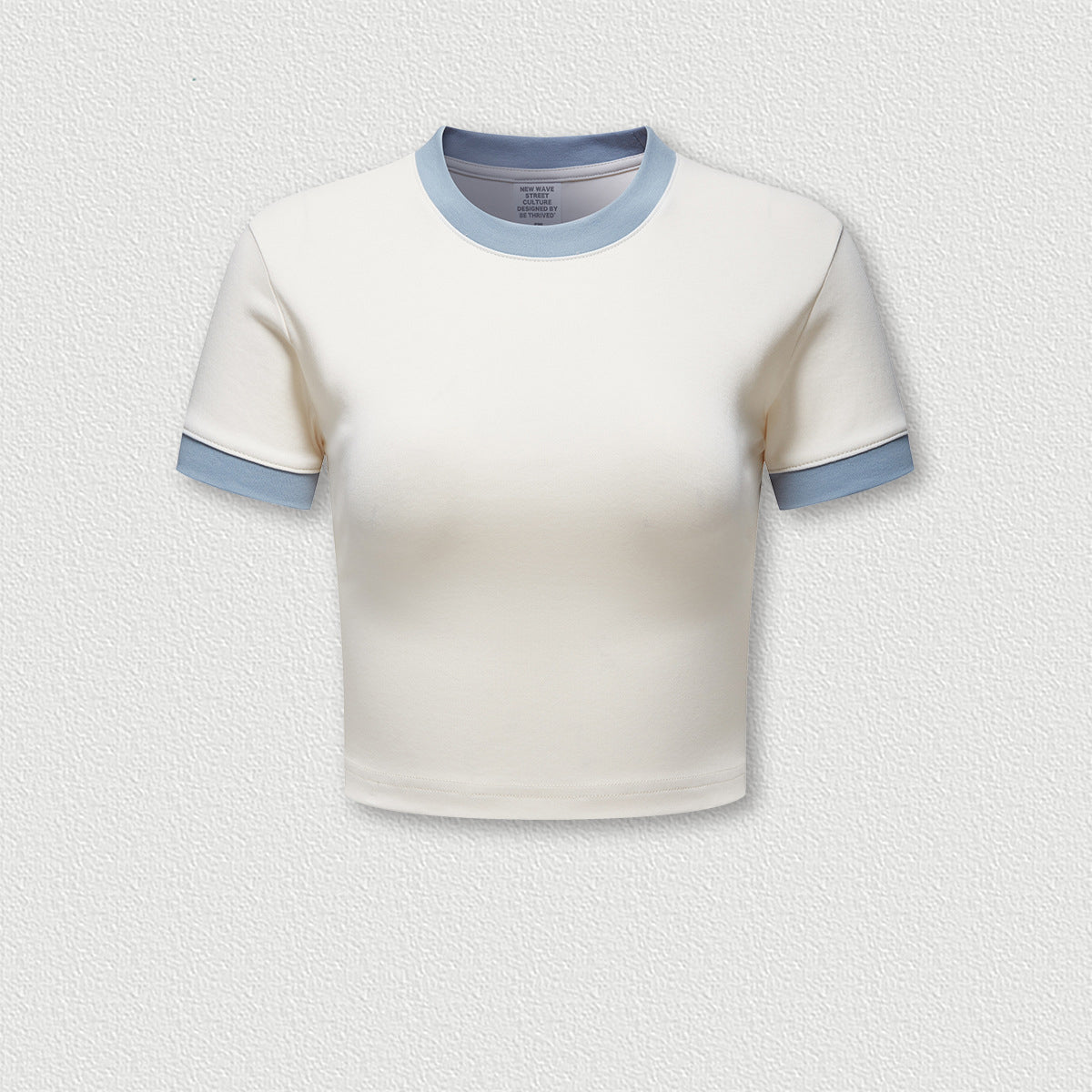 Women's Retro Contrast Color T-Shirt Pure Style Navel-Baring Short Sleeves