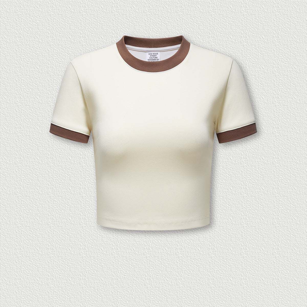 Women's Retro Contrast Color T-Shirt Pure Style Navel-Baring Short Sleeves