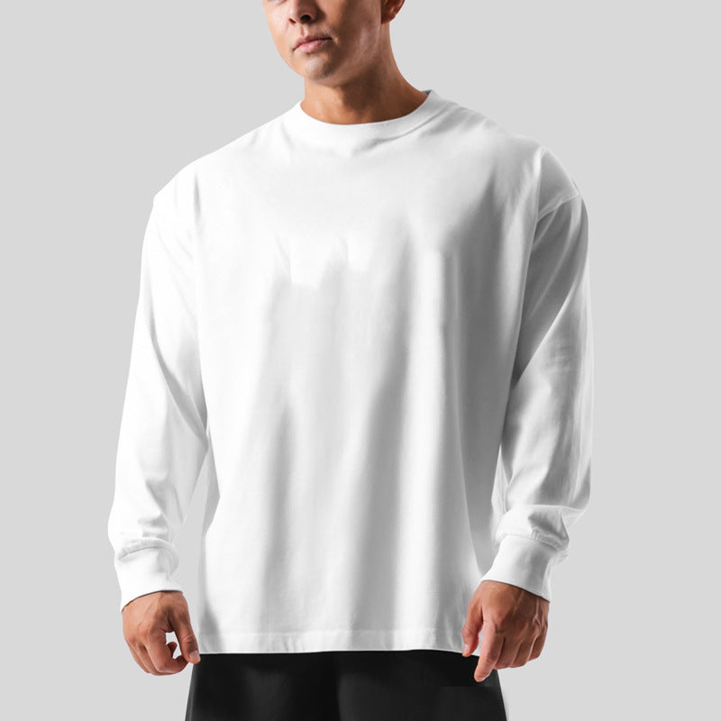 Men's Large Size Long-Sleeve T-Shirt Round Neck Loose Shoulder