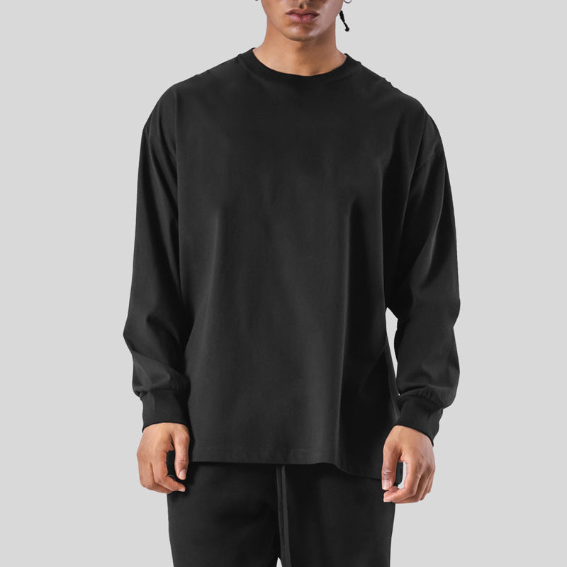 Men's Large Size Long-Sleeve T-Shirt Round Neck Loose Shoulder