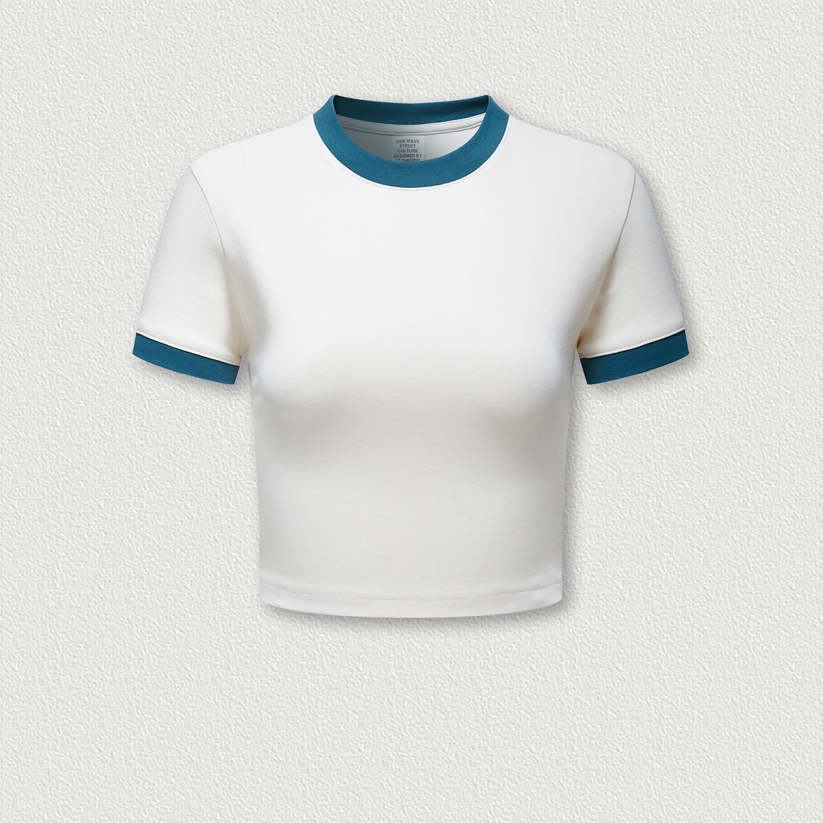 Women's Retro Contrast Color T-Shirt Pure Style Navel-Baring Short Sleeves