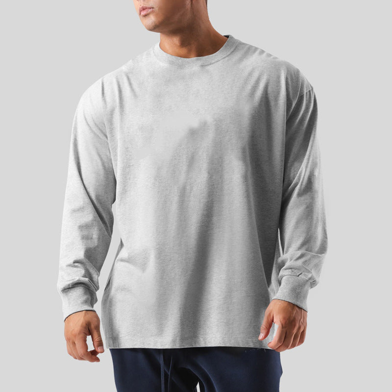 Men's Large Size Long-Sleeve T-Shirt Round Neck Loose Shoulder
