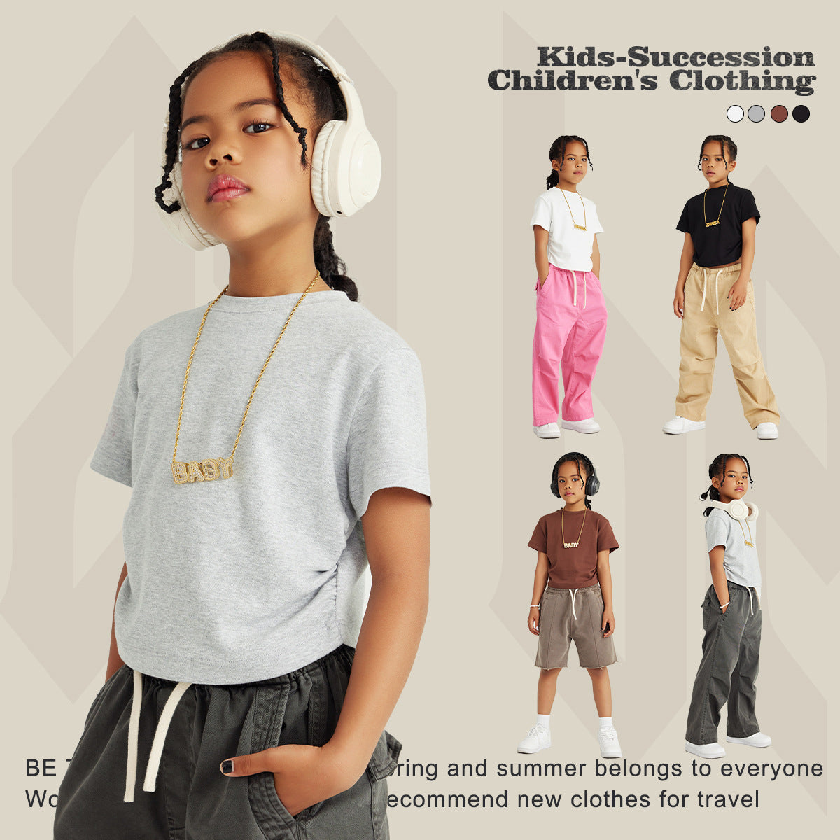 Children's Bone Pleat Design Short-Sleeved T Shirt