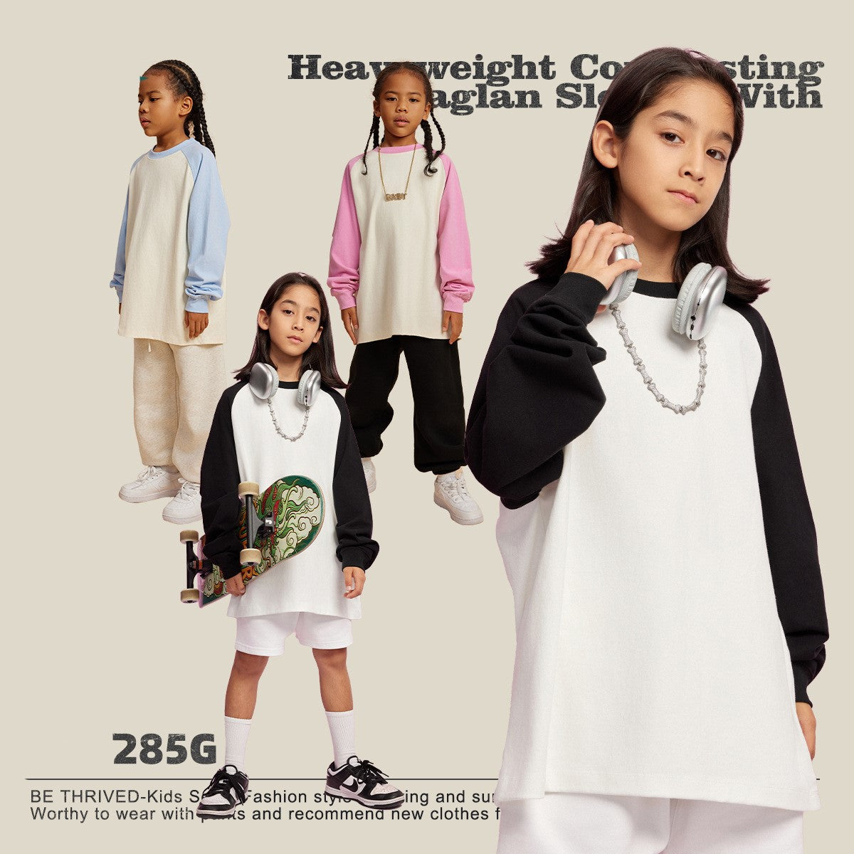 Children's Contrasting pure cotton long-sleeve T-shirt