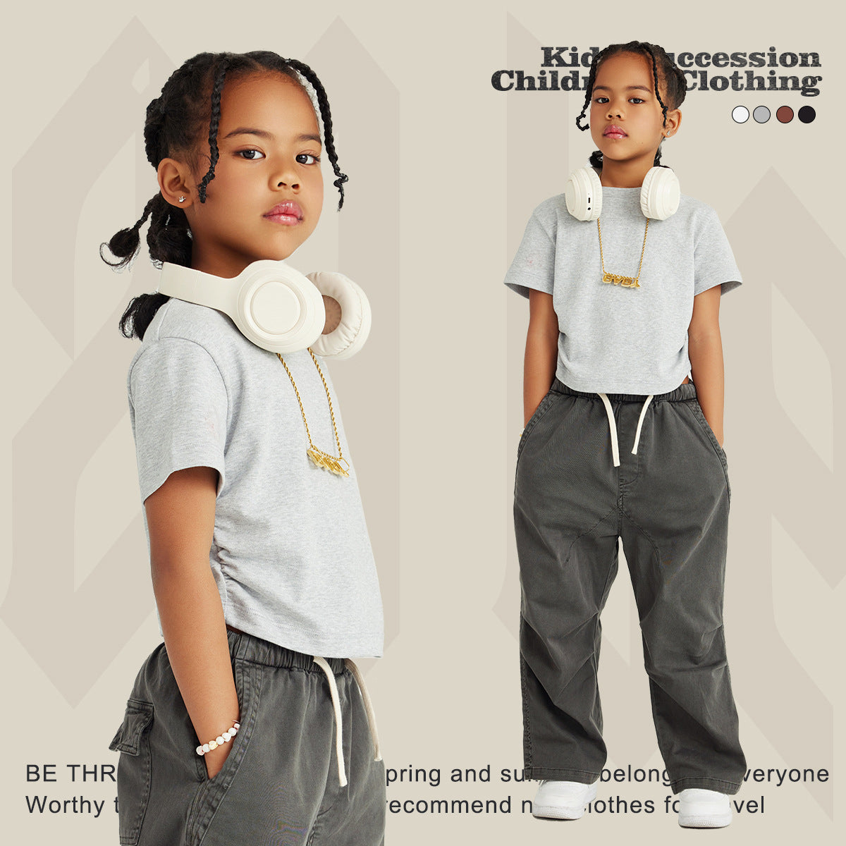 Children's Bone Pleat Design Short-Sleeved T Shirt