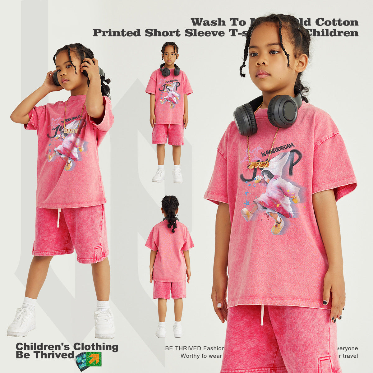 Children's Clothing Washed and Distressed Pure Cotton Short-Sleeved Loose