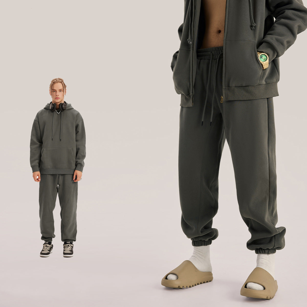 Men's Winter Relaxed Fit Fleece Warm Sweatpants Hip Hop Elastic Waist Jogger