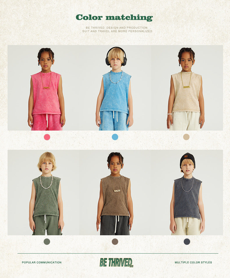 Children's Heavy Industry Washed Slit Sleeveless Vest Heavy Cotton