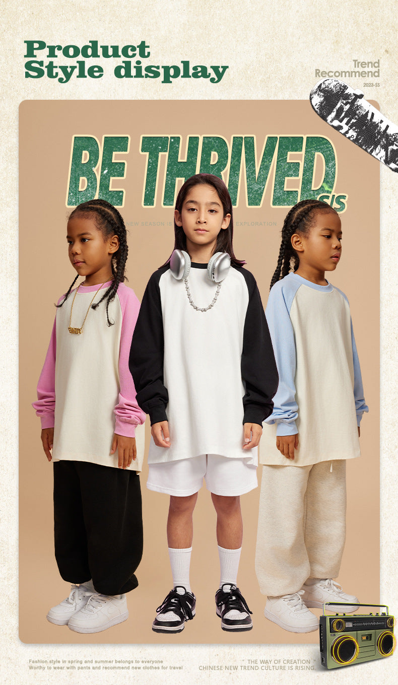 Children's Contrasting pure cotton long-sleeve T-shirt