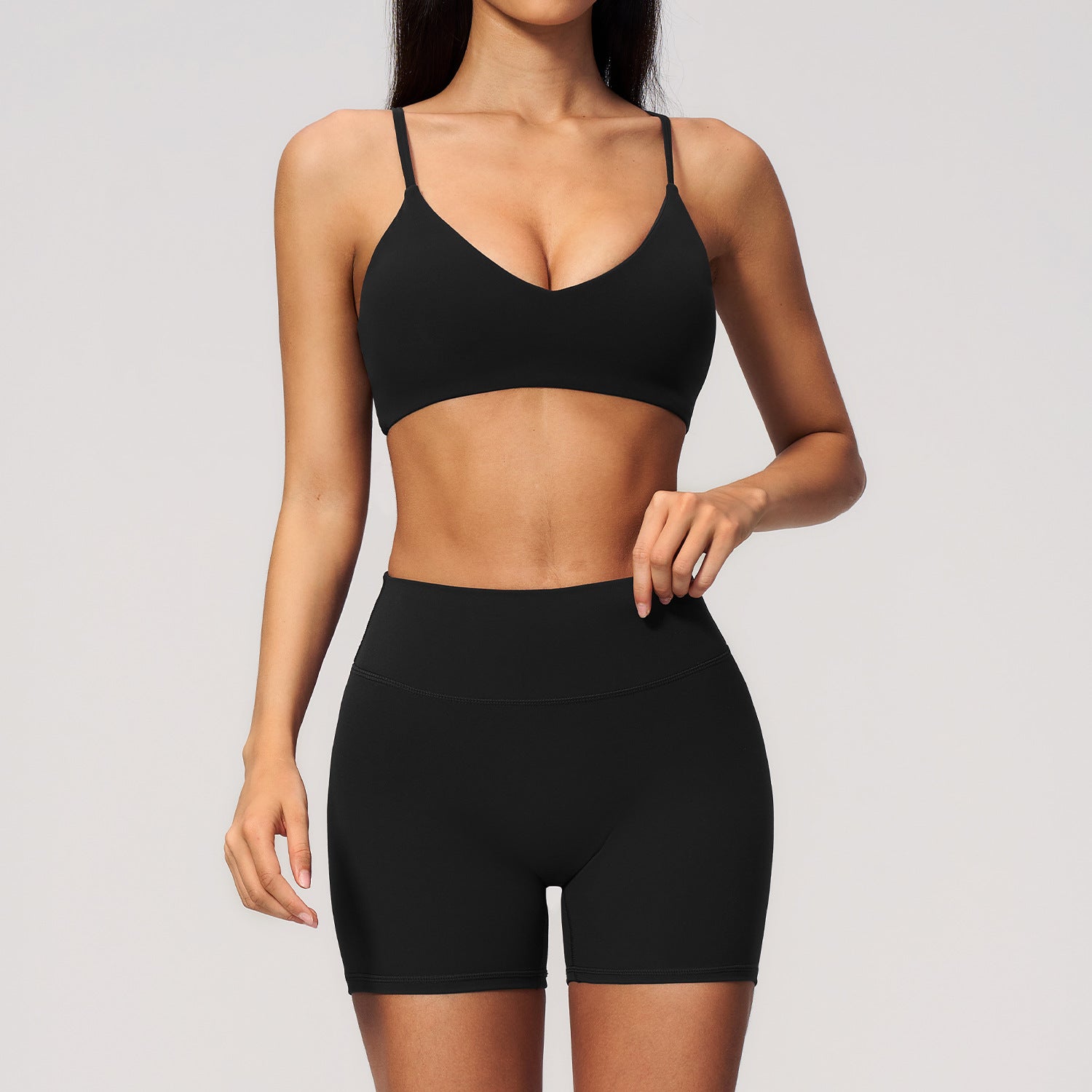 Women's V-Neck Open-Back Bras with High-Waisted Sports shorts 2-Piece Set