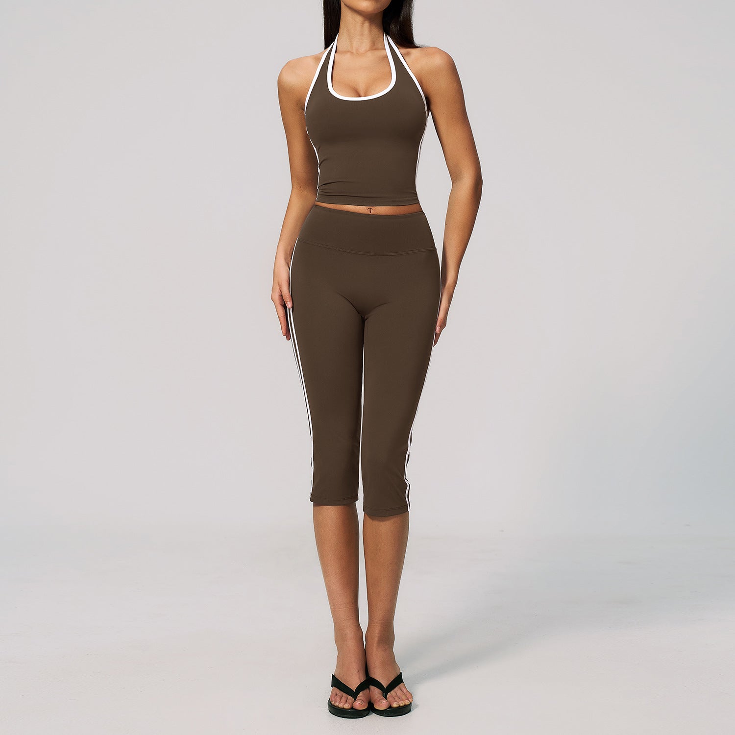 Women's Halter-Neck Open-Back Top with Built-in Pads & Quick-Dry Mid-Length Shorts Set