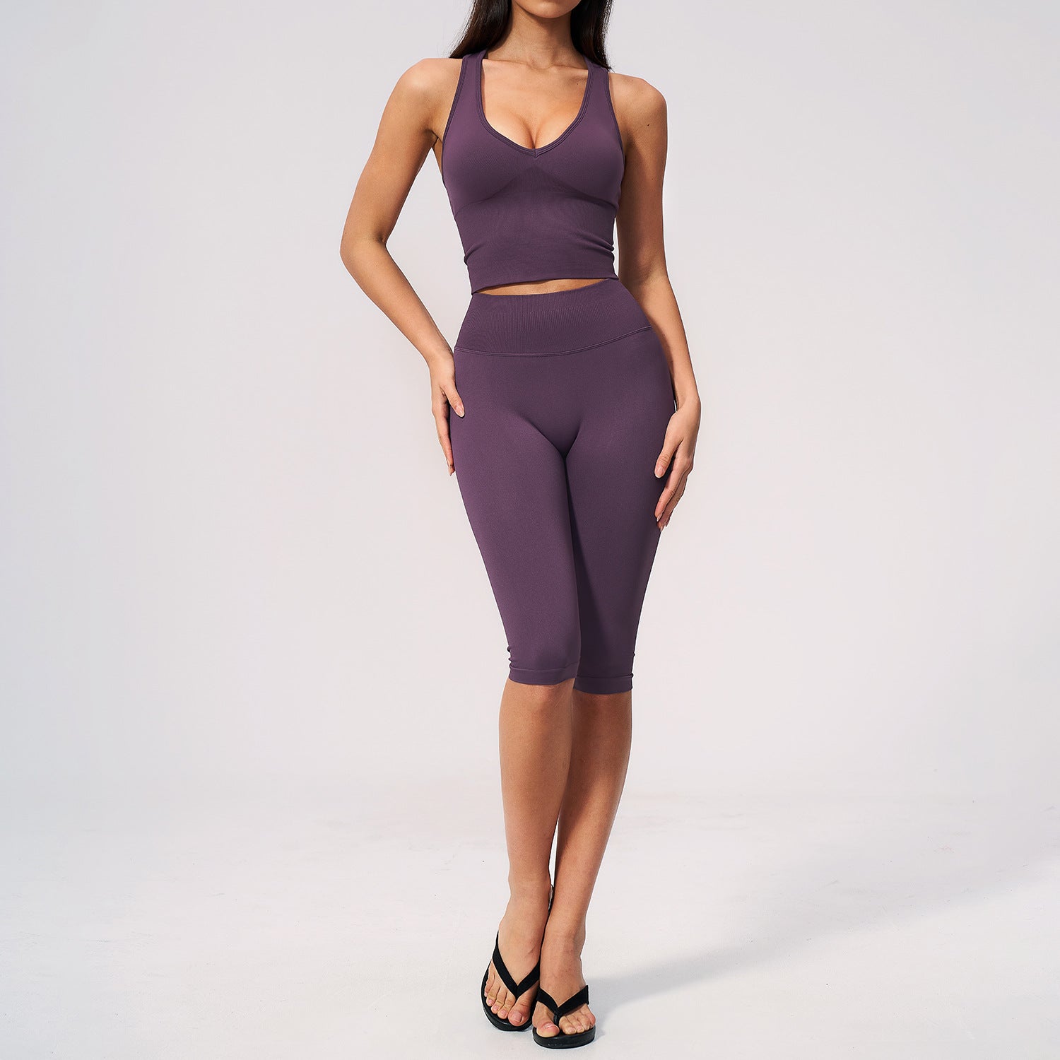 Women's Premium V-Neck Tops  with middle length Yoga Fitness Set